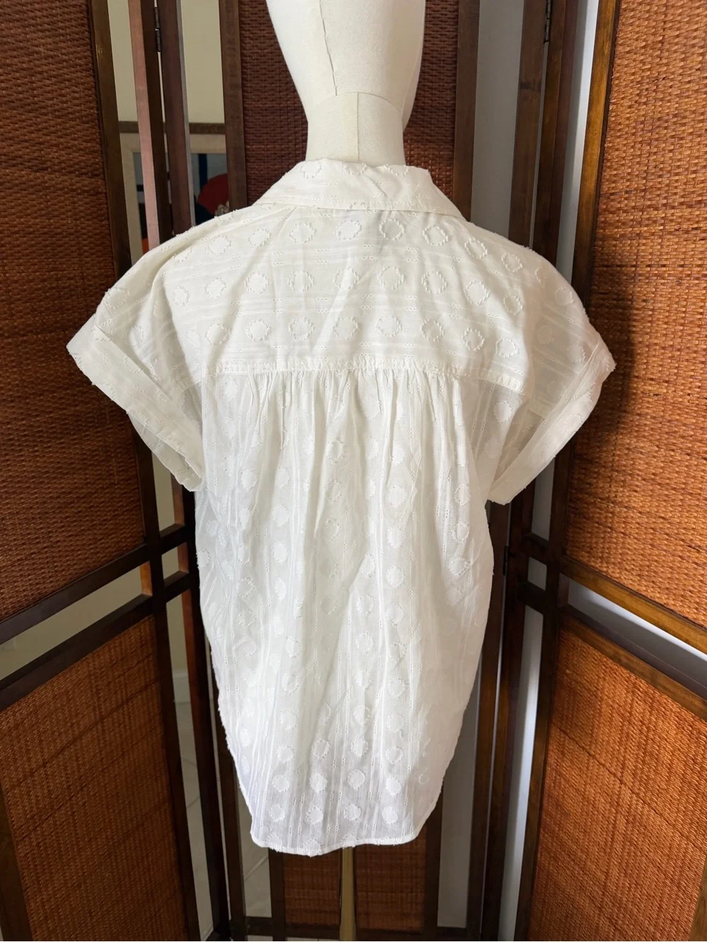 Anthropologie X Pilcro White Tie-Front Textured Camp Shirt M 100% Cotton